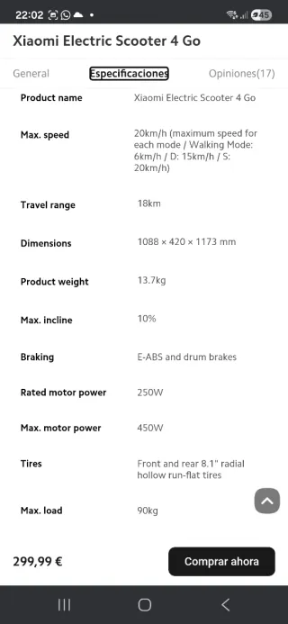 Patinete Eléctrico Xiaomi 4 Go