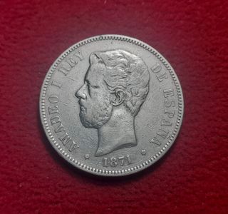 Moneda 5 pesetas plata 1871 estrella 75