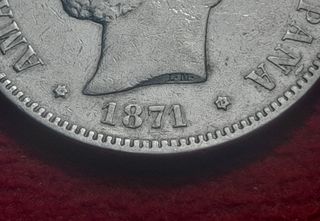 Moneda 5 pesetas plata 1871 estrella 75