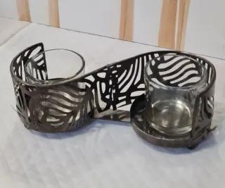 Candeliere doppio in metallo e vetro