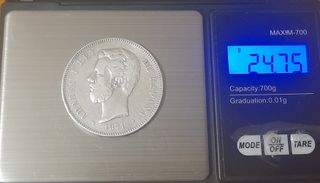 Moneda 5 pesetas plata 1871 estrella 74