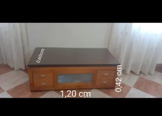 Mesa centro madera y cristal 120x60x42cm