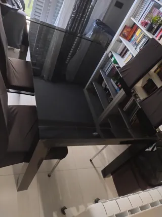 Mesa comedor extensible cristal y metal