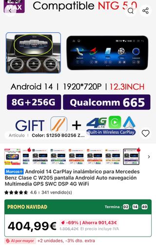 Android 14 CarPlay Inalámbrico Mercedes NTG 5.0