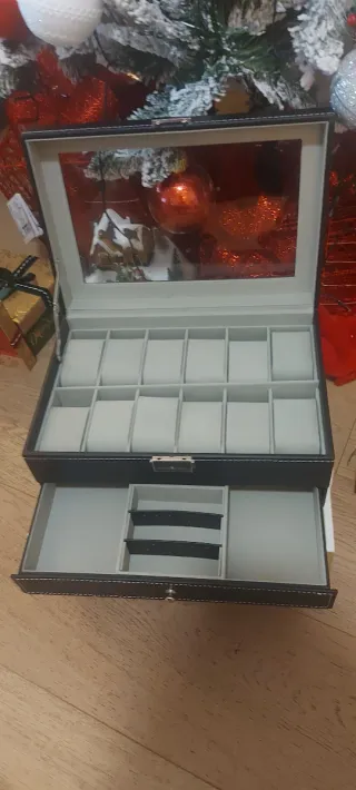 Portagioie in similpelle nera con coperchio traspa