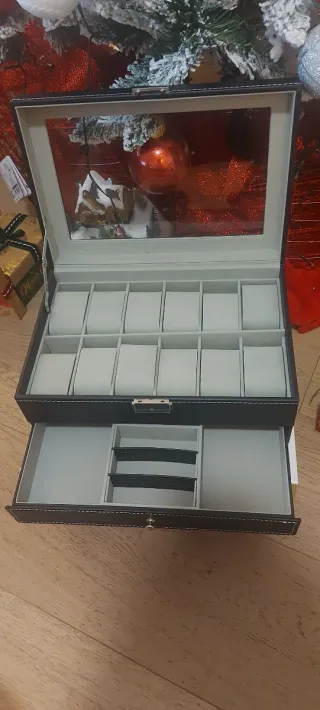 Portagioie in similpelle nera con coperchio traspa