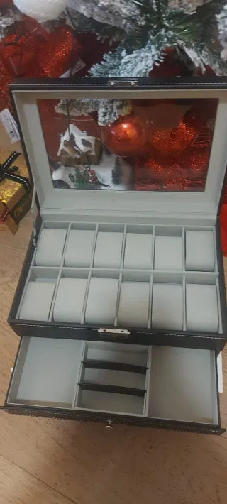 Portagioie in similpelle nera con coperchio traspa