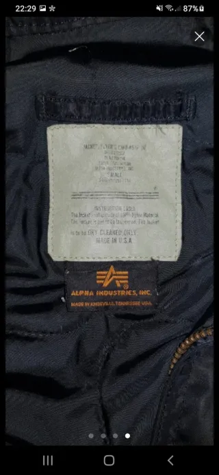 Chaqueta Alpha Industries Talla S Negra