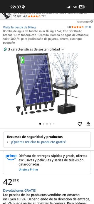 Bomba de agua solar Biling 7.5W