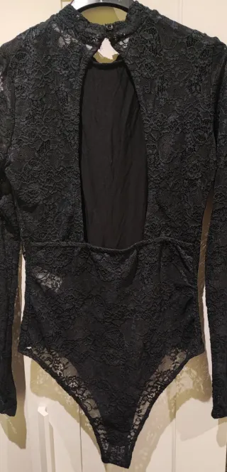 Body Renda Manga Comprida azul escuro