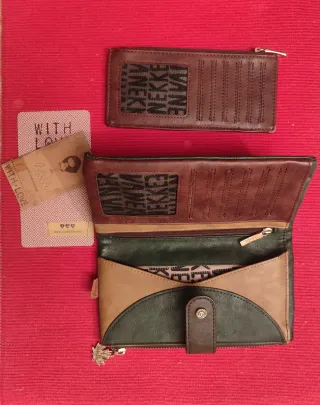 Cartera Anekke Tarjetero Marrón y Verde