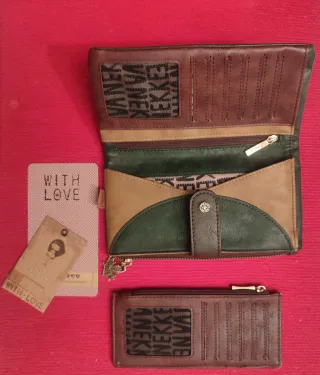 Cartera Anekke Tarjetero Marrón y Verde