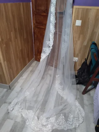 Velo de Novia Largo Encaje Blanco
