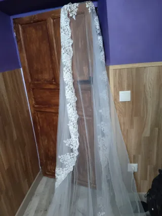 Velo de Novia Largo Encaje Blanco