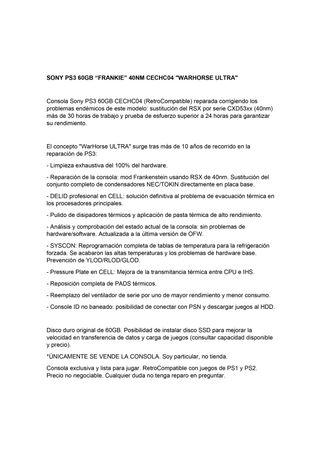 SONY PS3 60GB FRANKENSTEIN RSX 40NM CECHC04