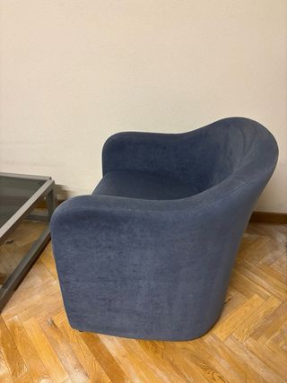 Conjunto sillones azules + mesa cristal