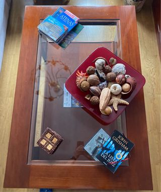 Mesa de salón madera y cristal