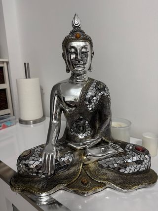 Statua di Buddha in Metallo e Pietra, Decorazione per la Casa