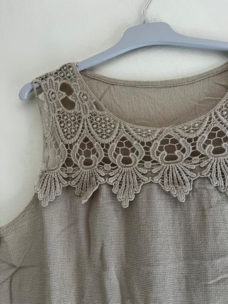 Blusa M Encaje Crochet Guipur Boho Beige