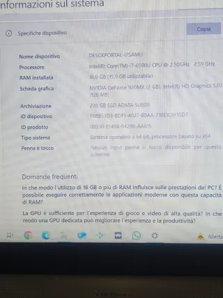 Notebook Gaming Asus i7 Nero