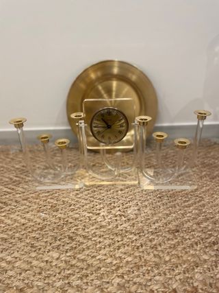 Reloj y candelabros acrílico vintage