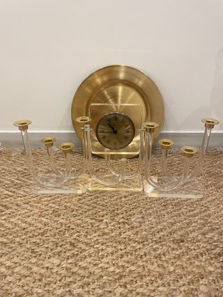 Reloj y candelabros acrílico vintage