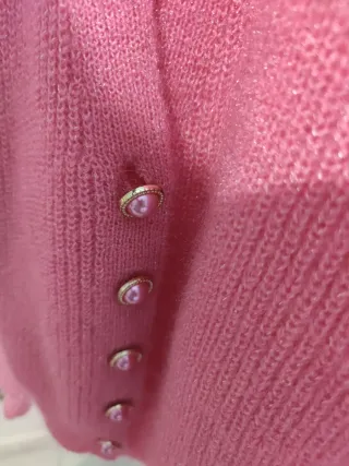 Cardigan donna rosa con bottoni perla taglia unica