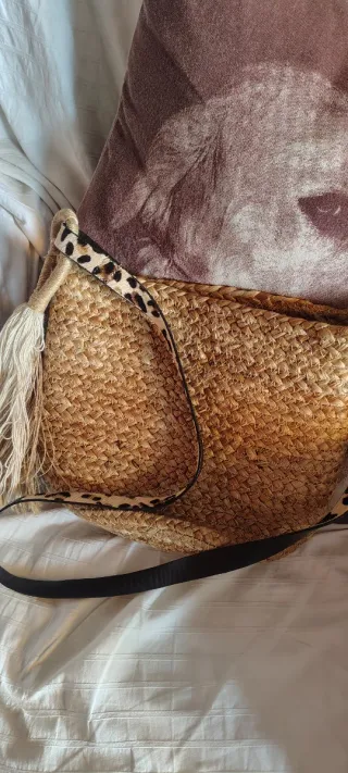 Bolso bandolera esparto con estampado animal