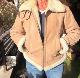 Cazadora  cuero mujer rosa borrego suave