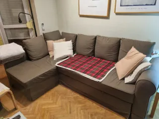 Divano chaise longue marrone in tessuto