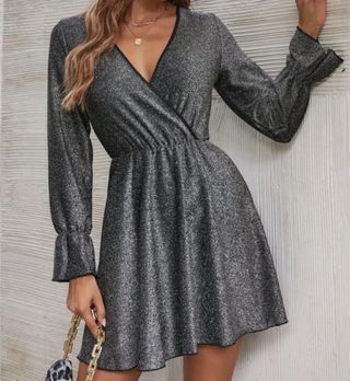 Vestito corto grigio glitterato