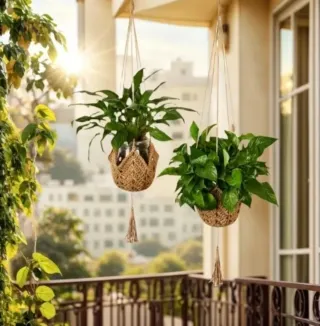 2 Appendini per Vasi in Macramè in Giuta