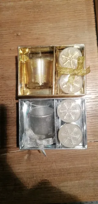 Set 2 Portacandele Fiocchi Neve Oro Argento