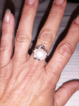 Anillo perla y cristales plata