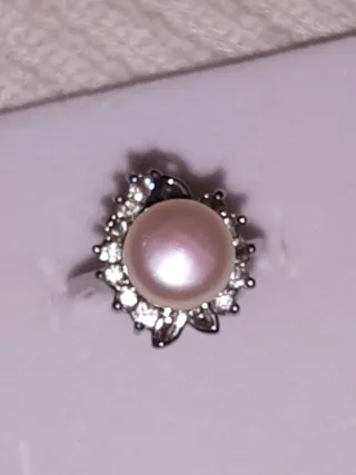 Anillo perla y cristales plata