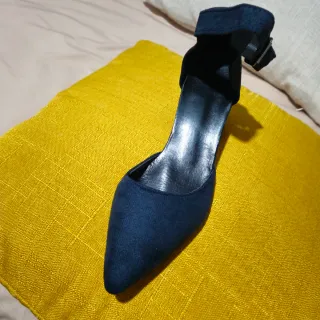 Zapatos salón n°37 de ante,tacón ancho azul marino