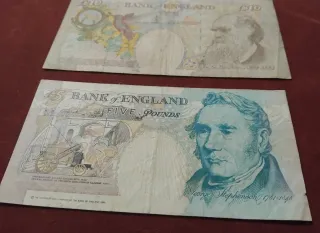 3 Banconote Regno Unito Elisabetta II (5, 10, 20 Sterline)