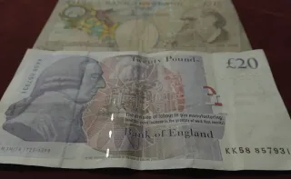 3 Banconote Regno Unito Elisabetta II (5, 10, 20 Sterline)