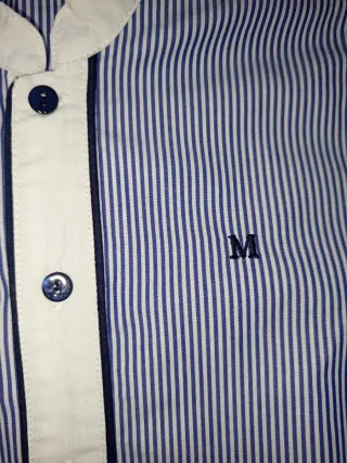 Camisa niño cuello mao rayas azules