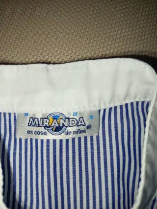 Camisa niño cuello mao rayas azules