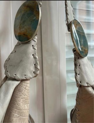 Bolso de piel auténtica beige y multicolor