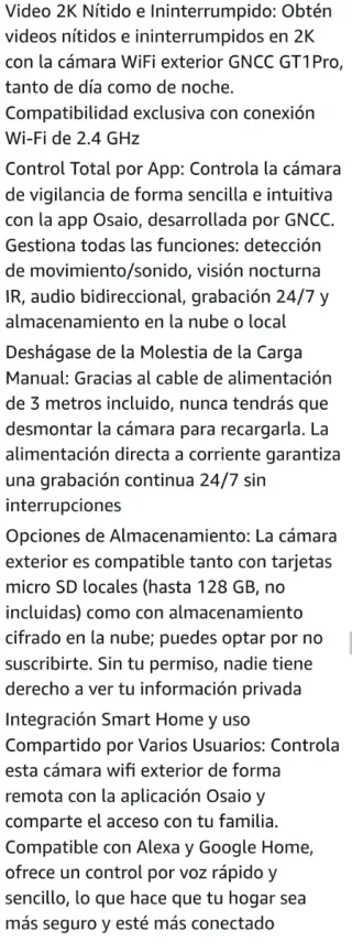 GNCC Cámara Vigilancia WiFi Exterior 2K GT1PRO