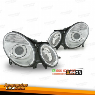 FAROS XENÓN MERCEDES CLASE E W211. FONDO CROMO.