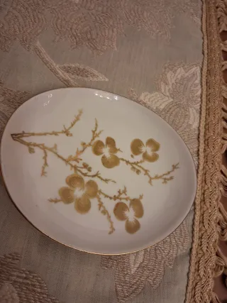 Piattino Ungherese Porcellana Fiori Oro