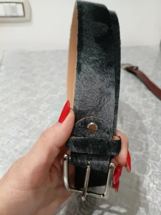 Cintura Vera Pelle Cavallino Nero/Grigio