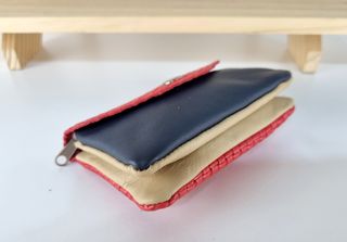 Monedero de Piel Genuina Trenzada con Cremallera