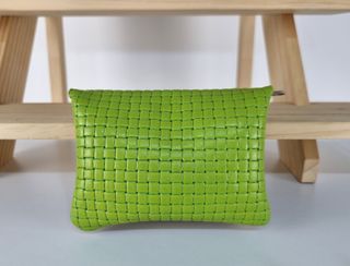 Monedero de Piel Genuina Trenzada con Cremallera