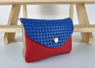 Monedero de Piel Genuina Trenzada con Cremallera