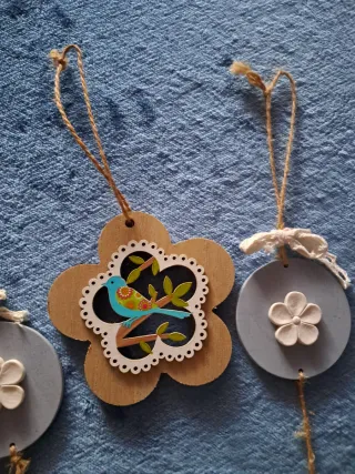 Decoración pájaro flor madera