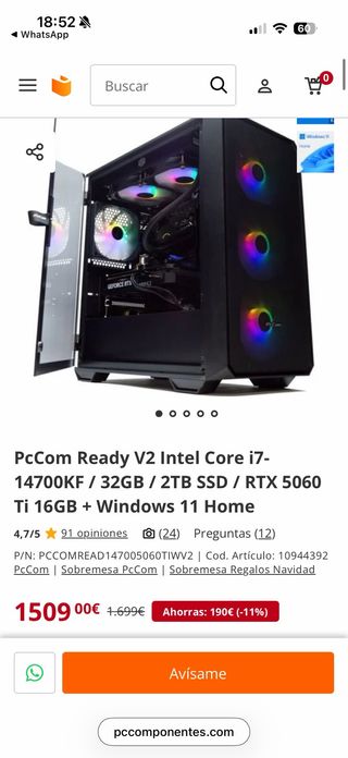 PcCom Ready V2 i7-14700KF 32GB 2TB SSD RTX 5060ti